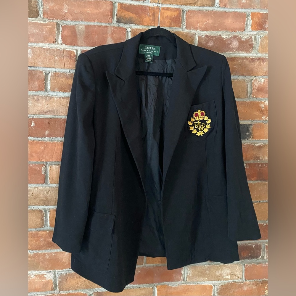 RALPH LAUREN VINTAGE wool black gold crest blazer size 10